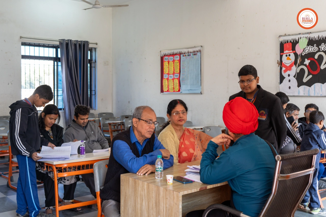 Parents and teachers during the 2025–26 parent–teacher meeting at BOMIS Naubatpur