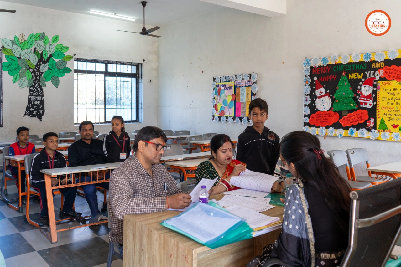 Parents and teachers during the 2025–26 parent–teacher meeting at BOMIS Naubatpur