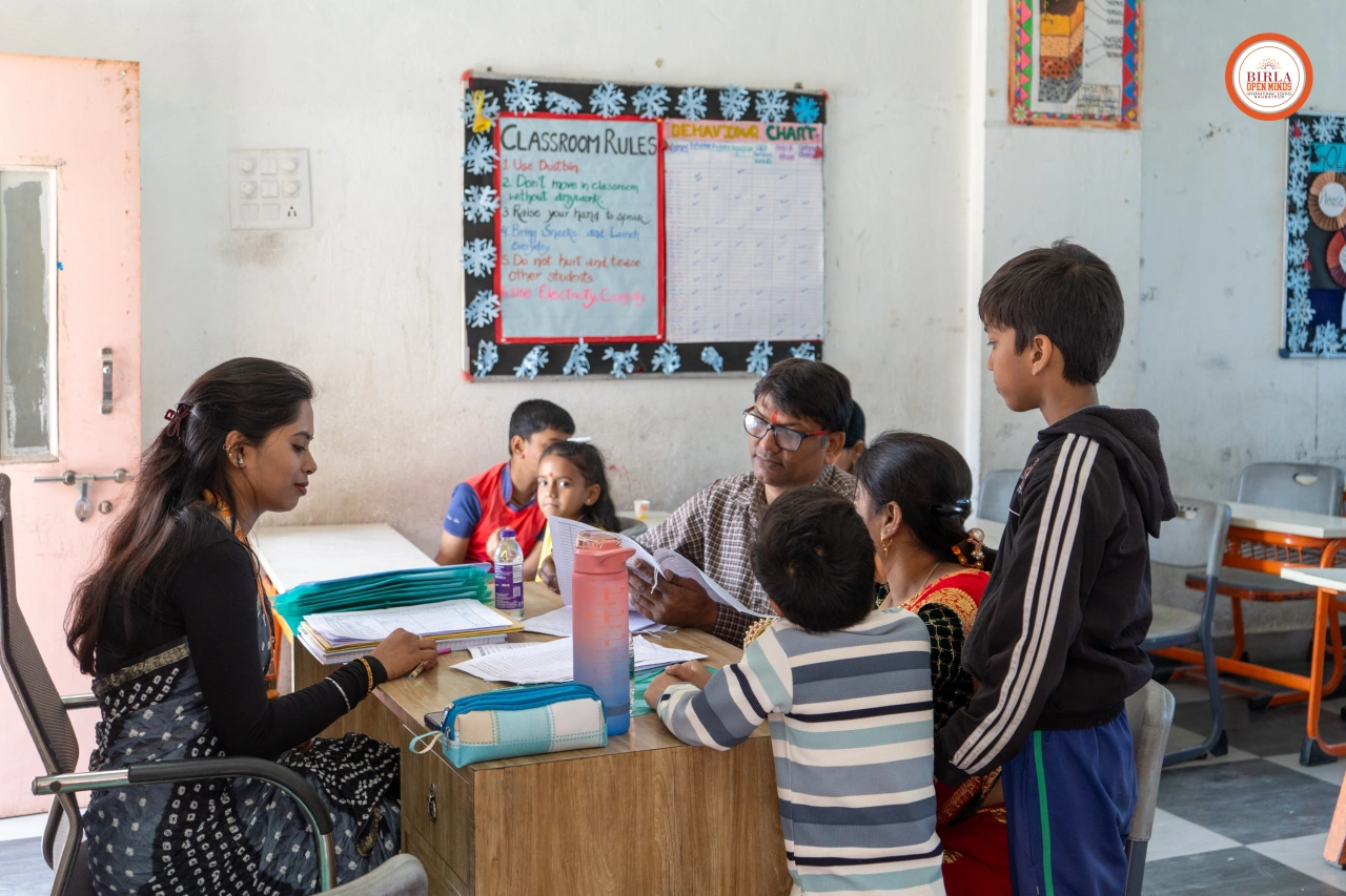Parents and teachers during the 2025–26 parent–teacher meeting at BOMIS Naubatpur