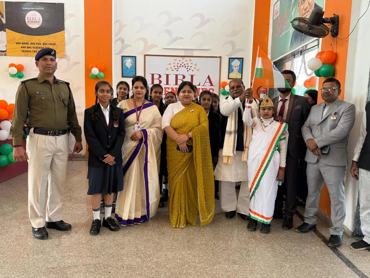 Students, educators, and guests gathering for the Republic Day celebration at BOMIS Naubatpur