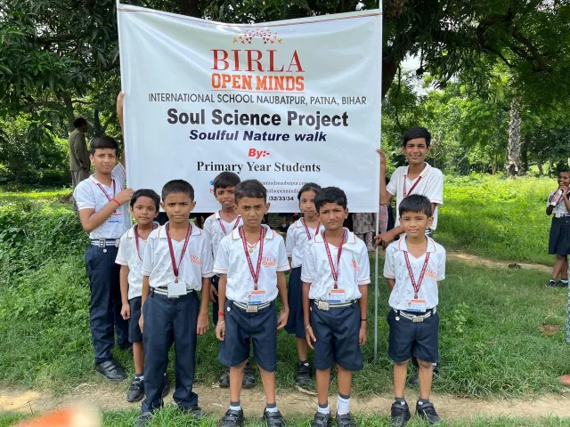 Primary students on a nature walk for the Soul Science project